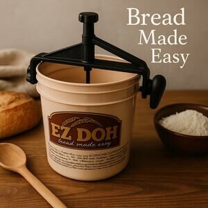 E-Z Doh Hand Crank Bread Dough Mixer – Classic Beige Bread Maker with Recipe